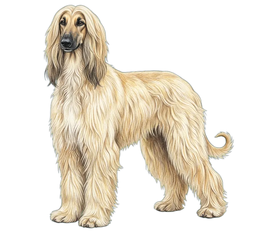 Coloured-pencil illustration of the Afghan Hound