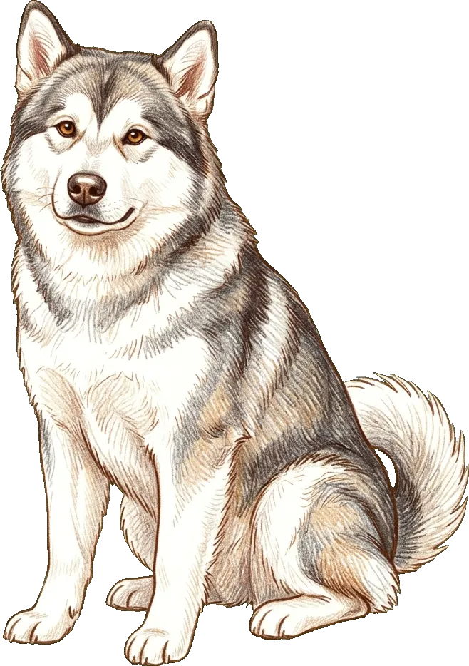 Coloured-pencil illustration of the Alaskan Malamute