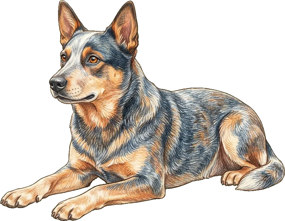 Coloured-pencil illustration of the Australian Cattle Dog
