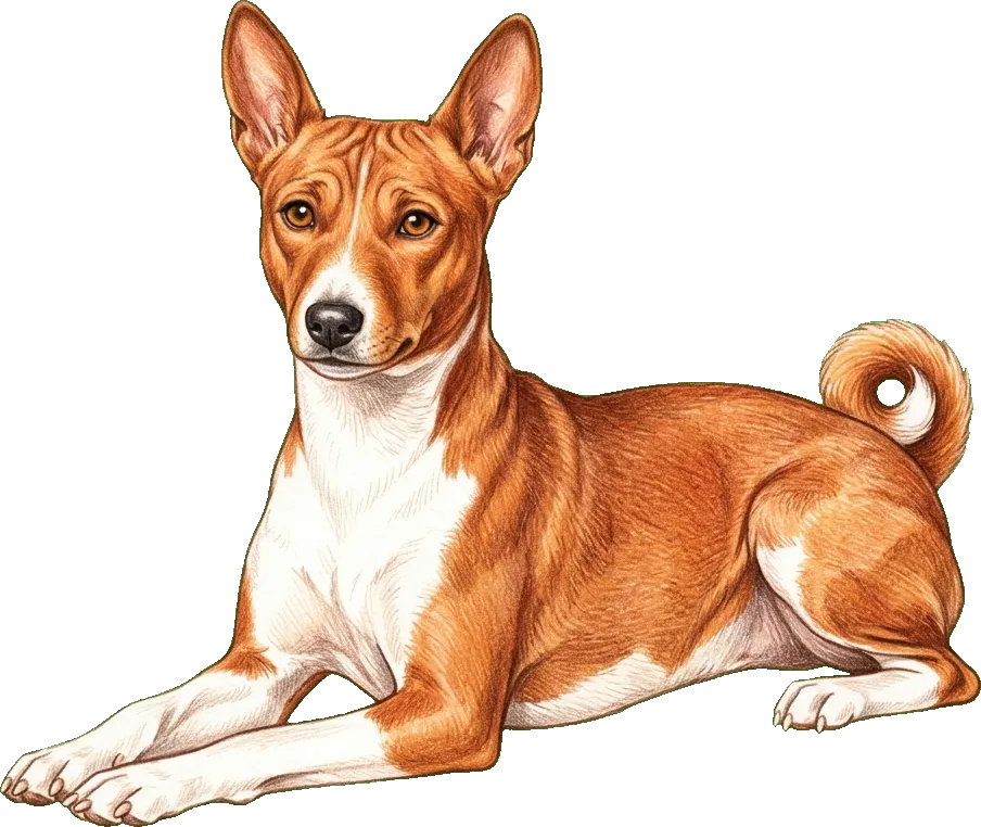 Coloured-pencil illustration of the Basenji