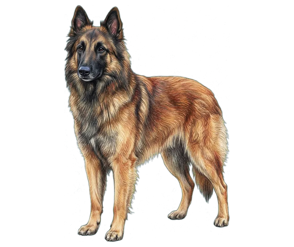 Coloured-pencil illustration of the Belgian Tervuren