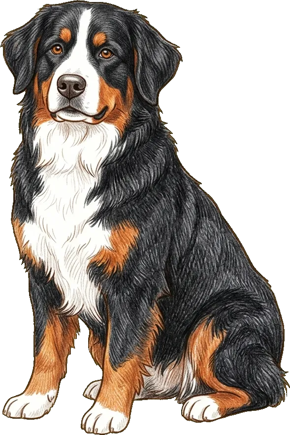 Coloured-pencil illustration of the Bernese Mountain Dog