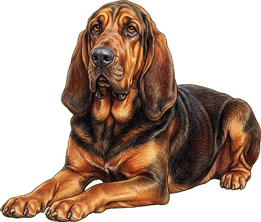 Coloured-pencil illustration of the Bloodhound