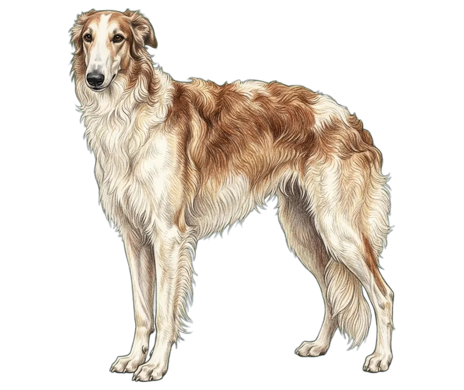 Coloured-pencil illustration of the Borzoi