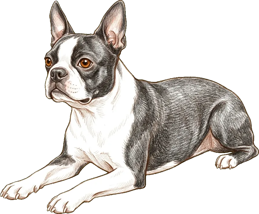 Coloured-pencil illustration of the Boston Terrier