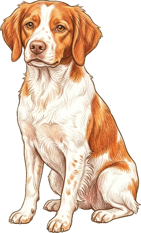 Coloured-pencil illustration of the Brittany Spaniel