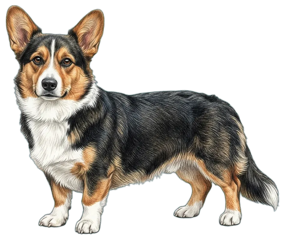 Coloured-pencil illustration of the Cardigan Welsh Corgi