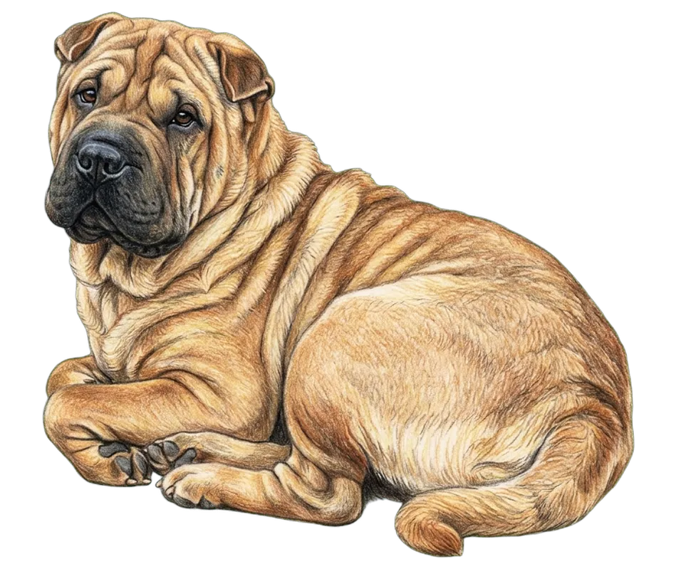 Coloured-pencil illustration of the Chinese Shar-Pei