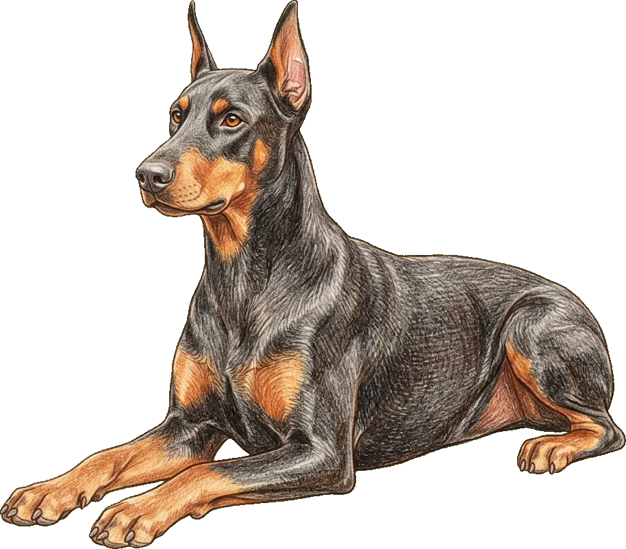 Coloured-pencil illustration of the Doberman Pinscher