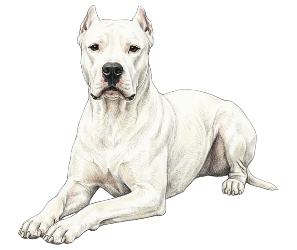 Coloured-pencil illustration of the Dogo Argentino