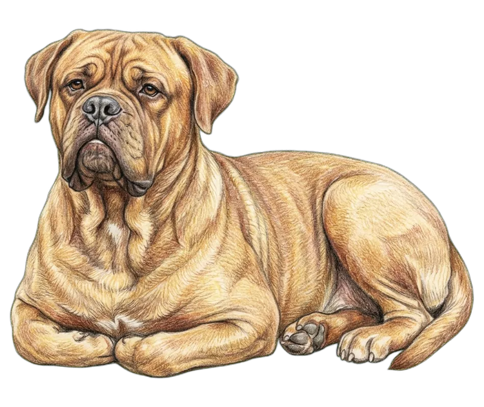 Coloured-pencil illustration of the Dogue de Bordeaux
