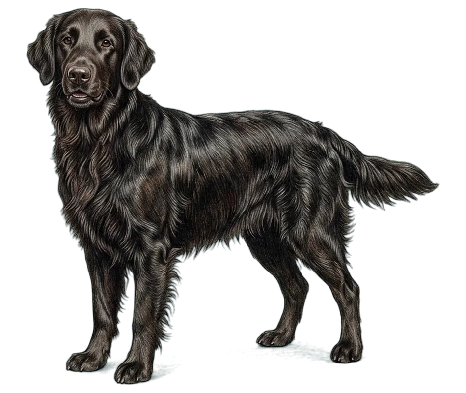 Coloured-pencil illustration of the Flat-Coated Retriever