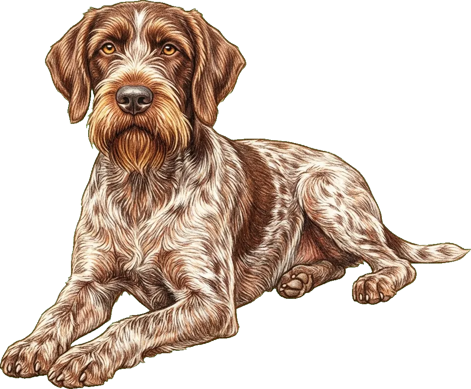 Coloured-pencil illustration of the German Wirehaired Pointer