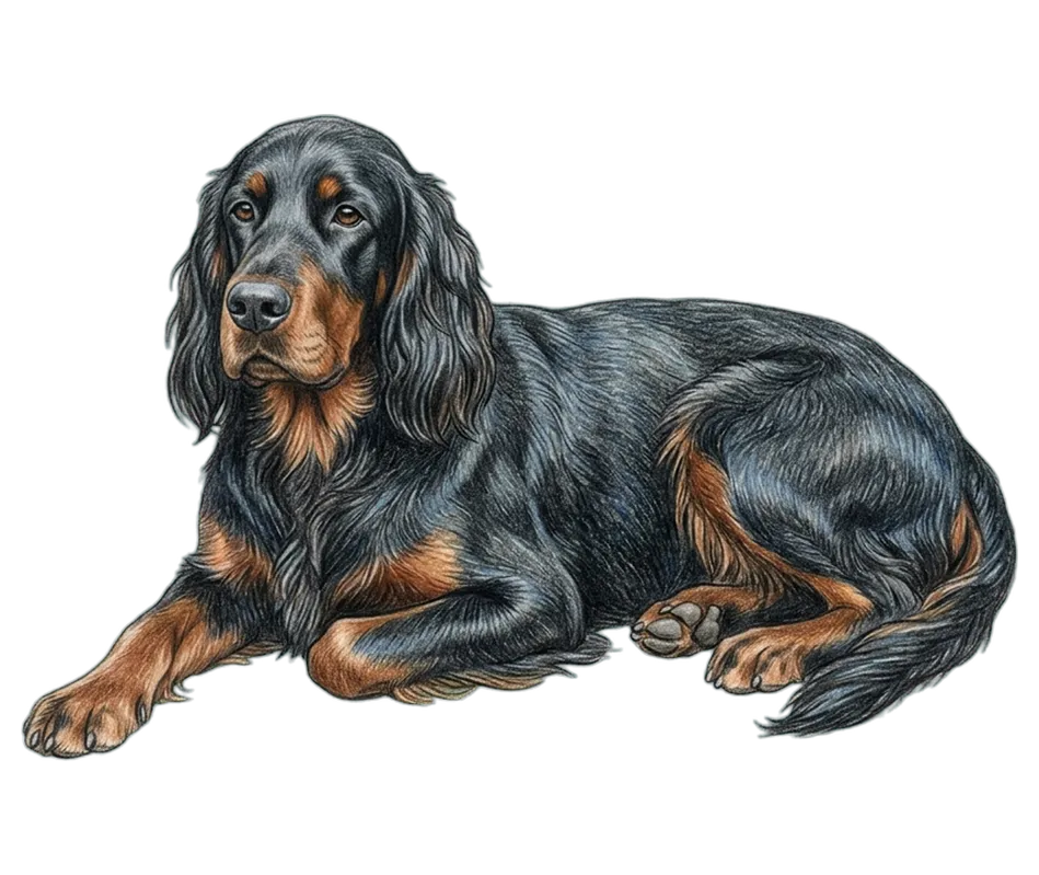 Coloured-pencil illustration of the Gordon Setter