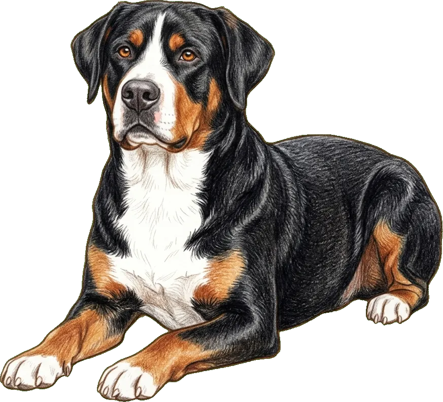 Coloured-pencil illustration of the Greater Swiss Mountain Dog
