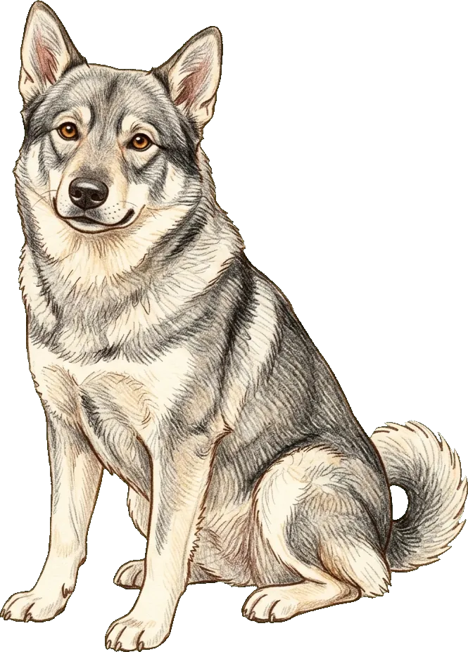Coloured-pencil illustration of the Jämthund