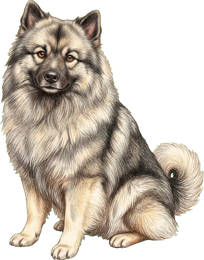 Coloured-pencil illustration of the Keeshond