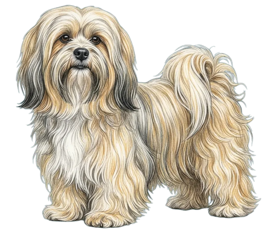 Coloured-pencil illustration of the Lhasa Apso