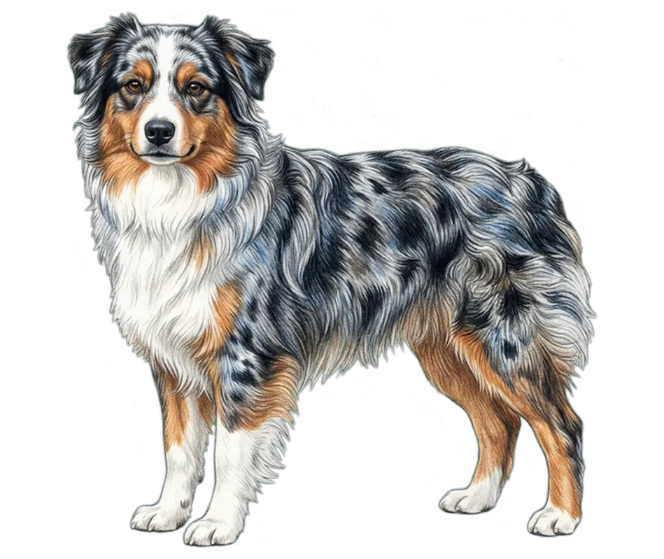 Coloured-pencil illustration of the Miniature American Shepherd