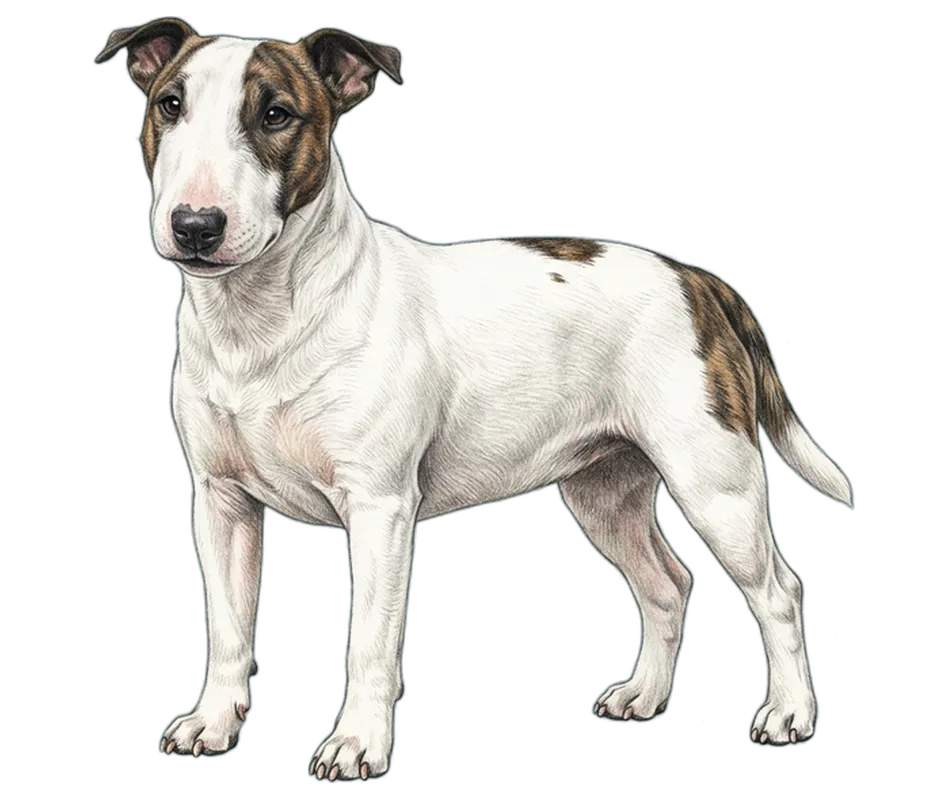Coloured-pencil illustration of the Miniature Bull Terrier