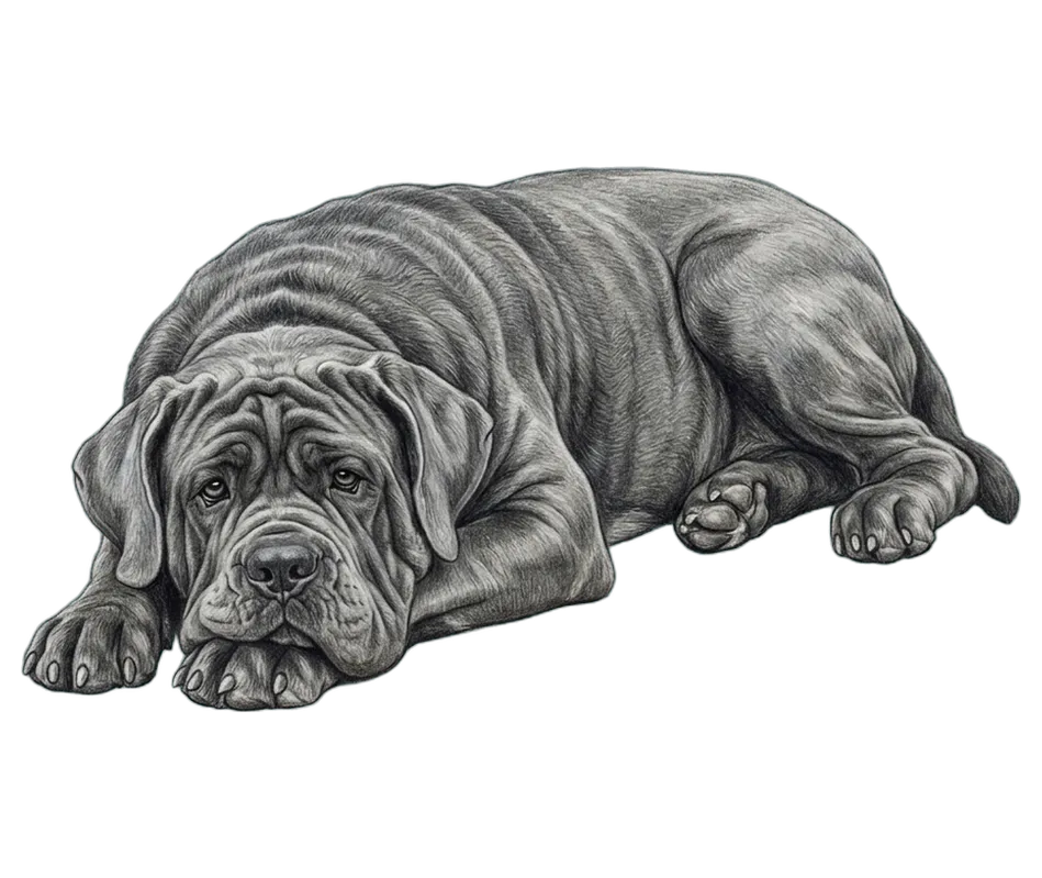 Coloured-pencil illustration of the Neapolitan Mastiff