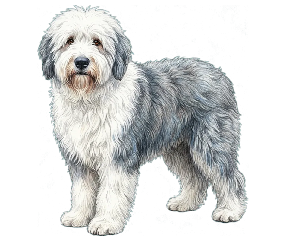 Coloured-pencil illustration of the Old English Sheepdog
