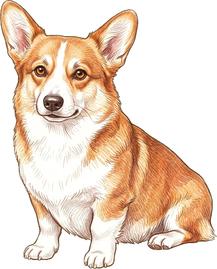 Coloured-pencil illustration of the Pembroke Welsh Corgi