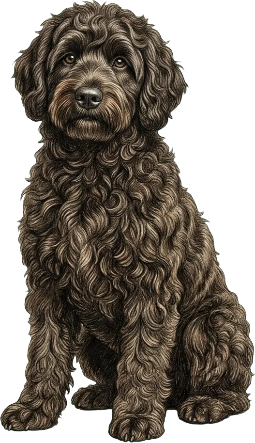 Coloured-pencil illustration of the Portuguese Water Dog