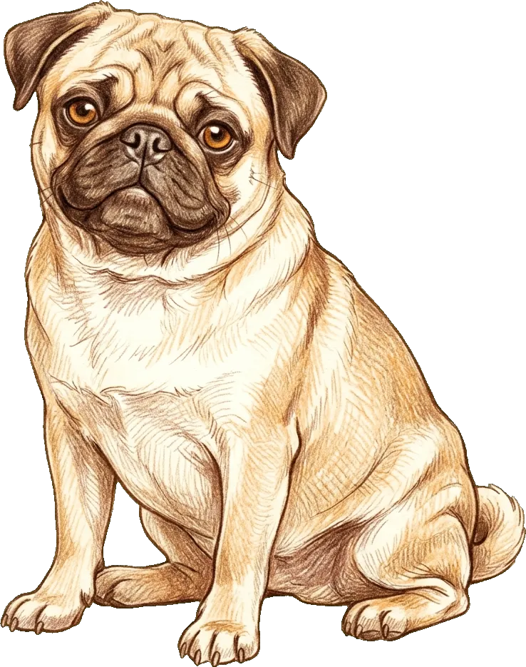 Coloured-pencil illustration of the Pug
