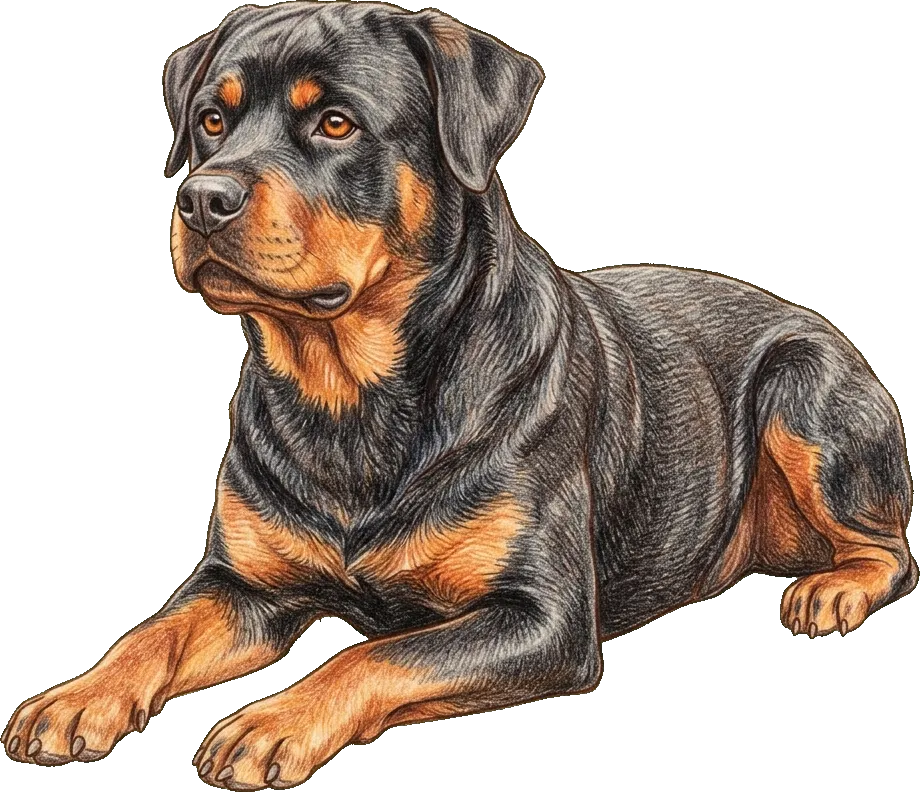 Coloured-pencil illustration of the Rottweiler