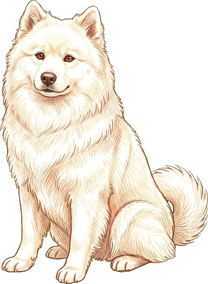 Coloured-pencil illustration of the Samoyed