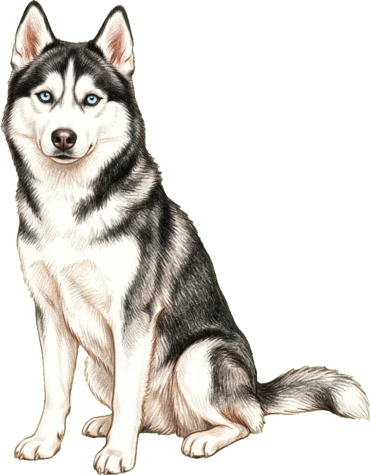 Coloured-pencil illustration of the Siberian Husky