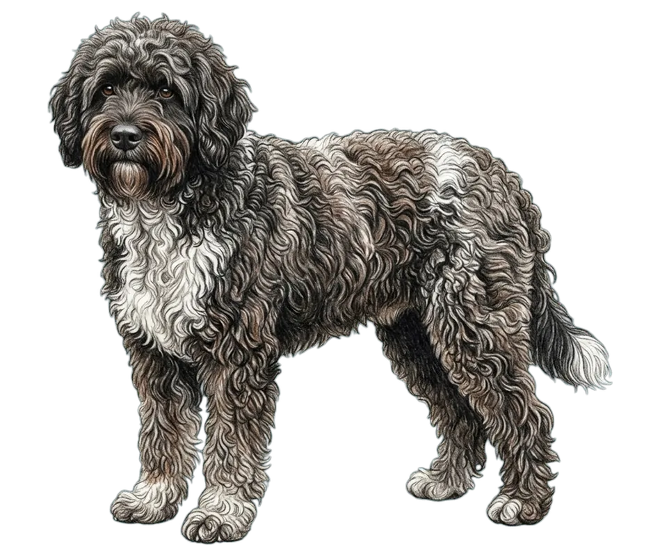 Coloured-pencil illustration of the Spanish Water Dog