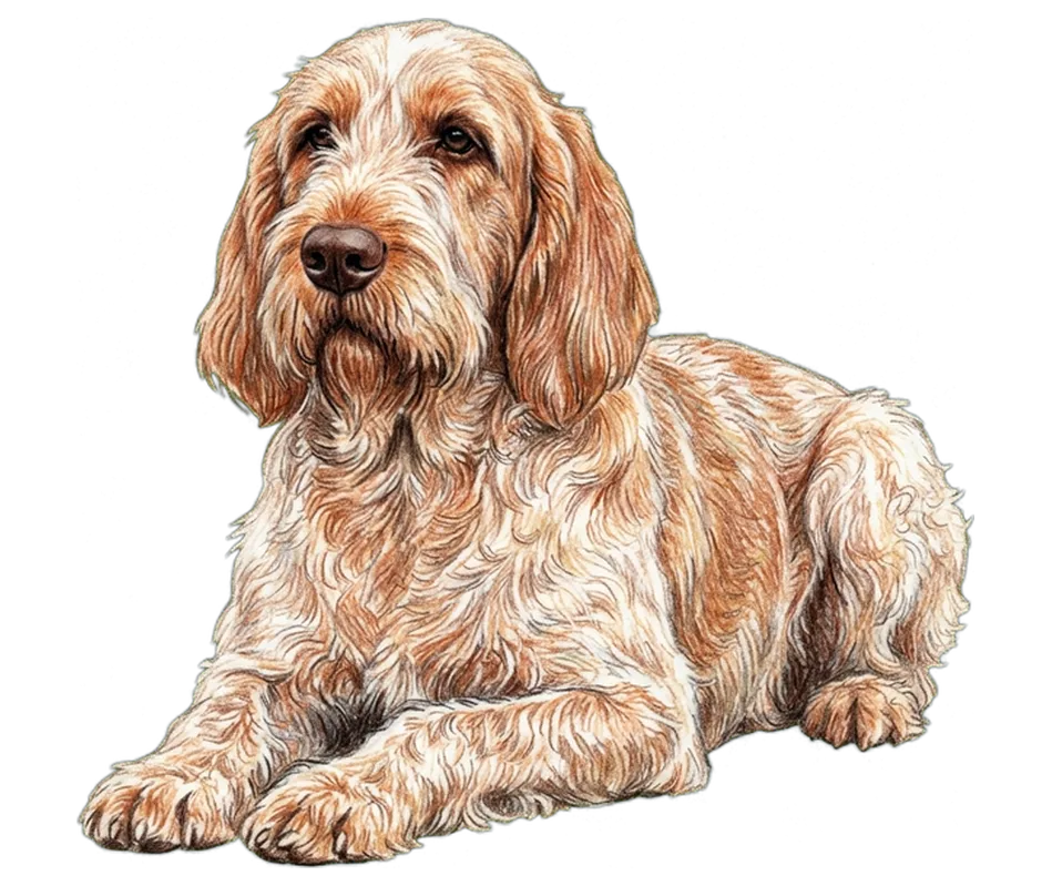 Coloured-pencil illustration of the Spinone Italiano