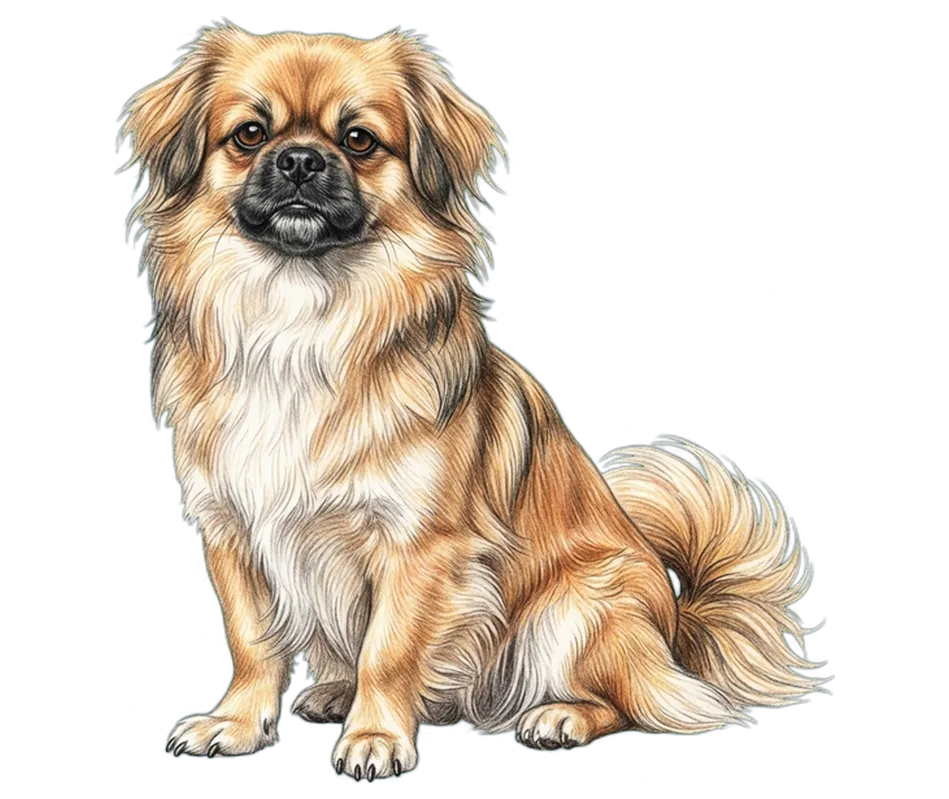 Coloured-pencil illustration of the Tibetan Spaniel