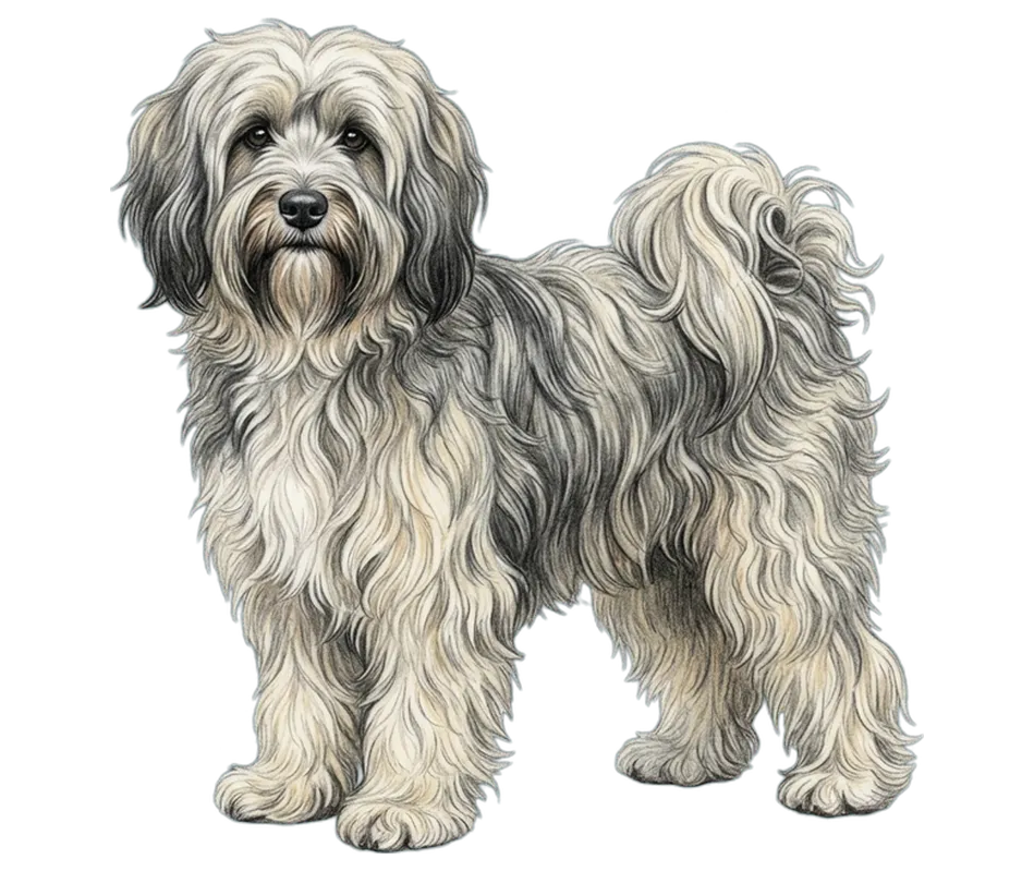 Coloured-pencil illustration of the Tibetan Terrier