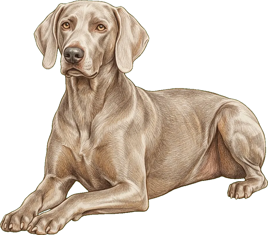 Coloured-pencil illustration of the Weimaraner