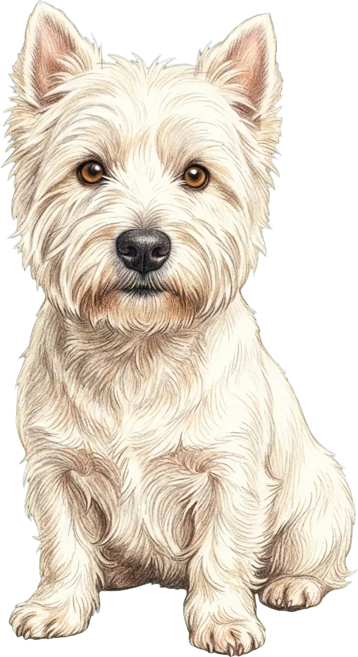 Coloured-pencil illustration of the West Highland White Terrier