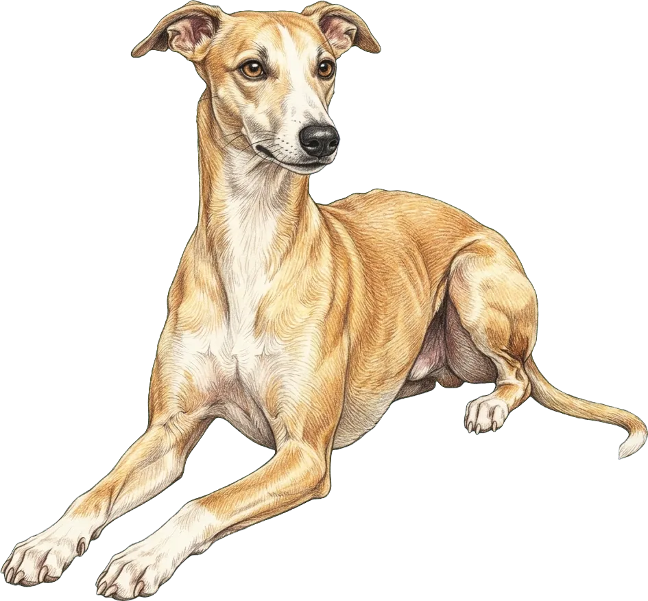 Coloured-pencil illustration of the Whippet